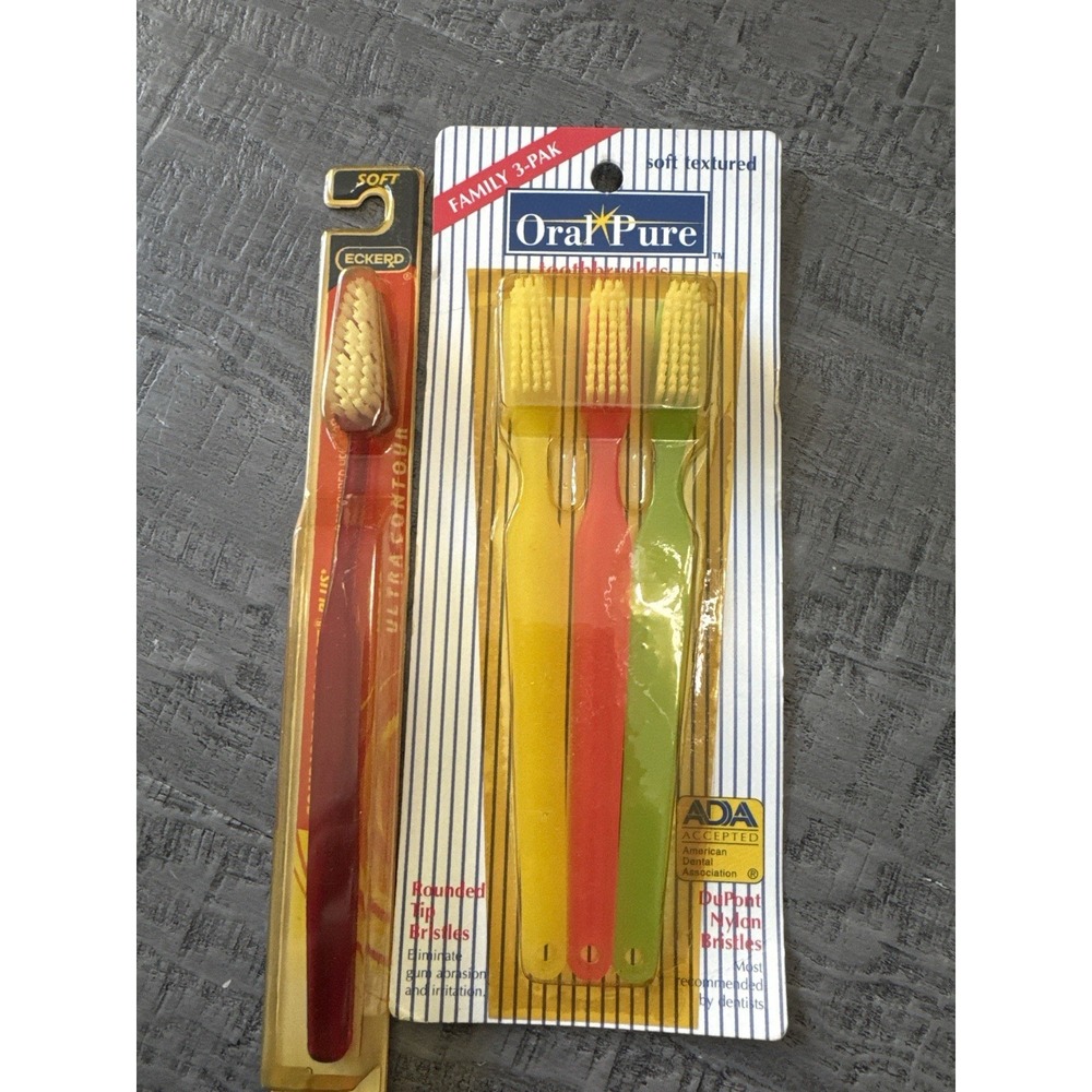 Vintage Toothbrush Lot Eckerd Ultra Contour & Oral Pure Family 3 Pack Sealed NOS